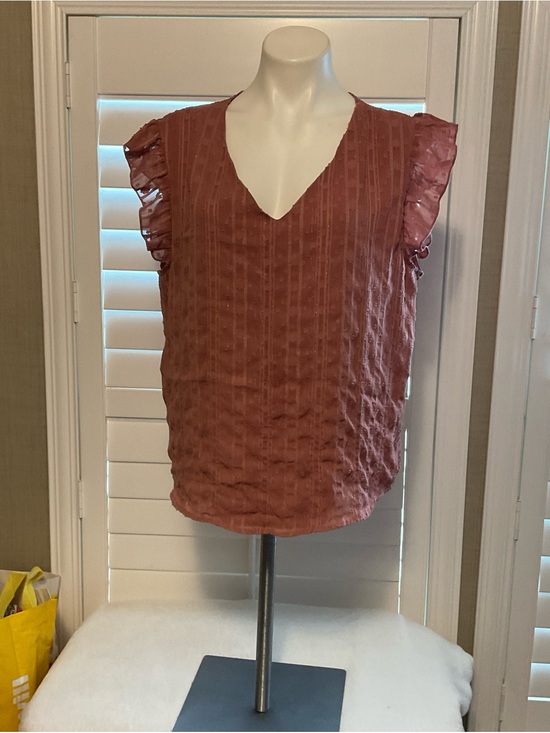 SHEIN Tops - SHEIN Rust Ruffle Sleeve V-Neck Blouse